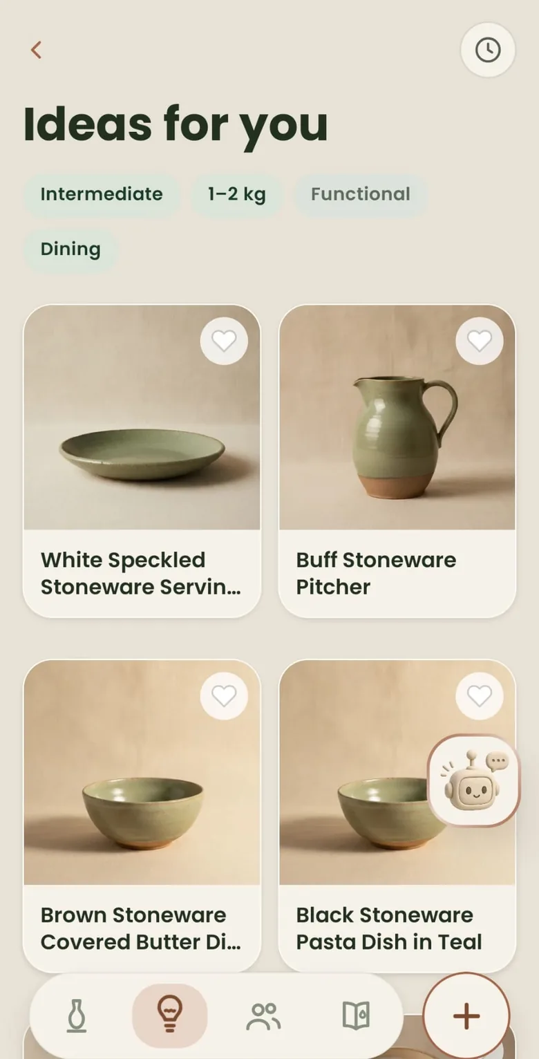 Ideas for you in Clay Studio — a grid of suggested pieces matched to the studio.