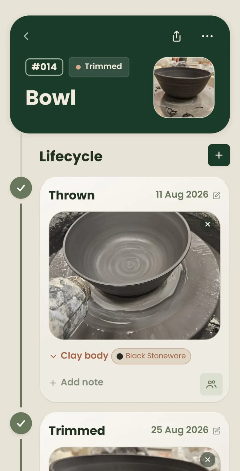 Bowl #014 in Clay Studio, with photos on Thrown and Trimmed in the lifecycle.